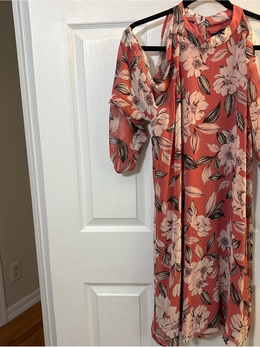 As U Wish Coral Floral Cold-Shoulder Midi Dress